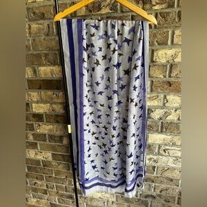 GERARD DAREL Star Patterned Gray and Blue Scarf 100% Wool